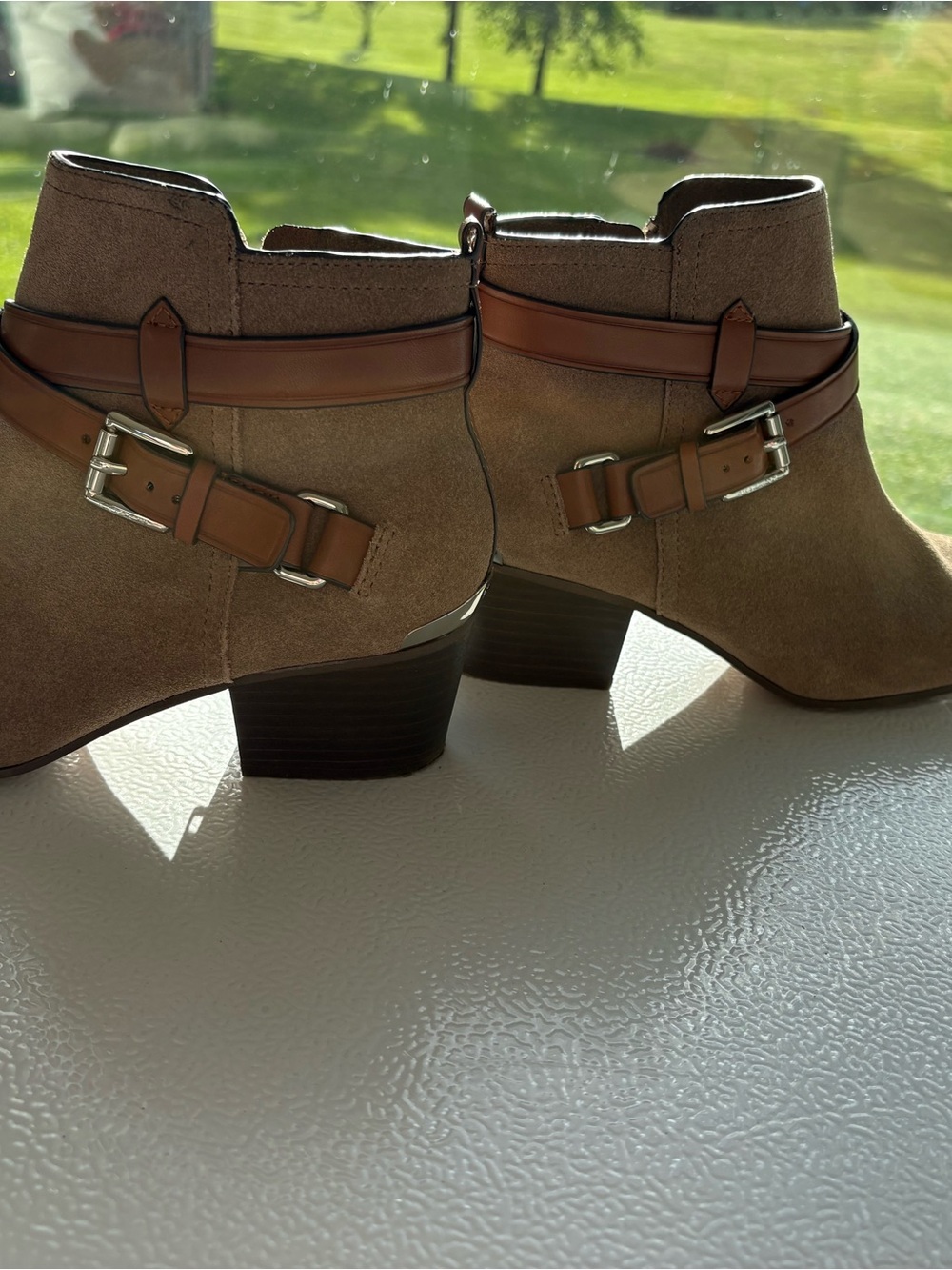 Coach Suede Ankle Boots with Buckle Strap - Taupe - Picture 11 of 11